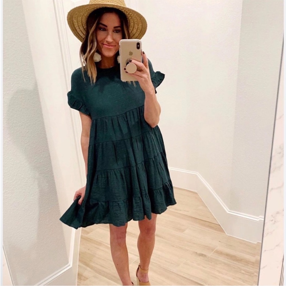 Petal Roz green tiered mini dress